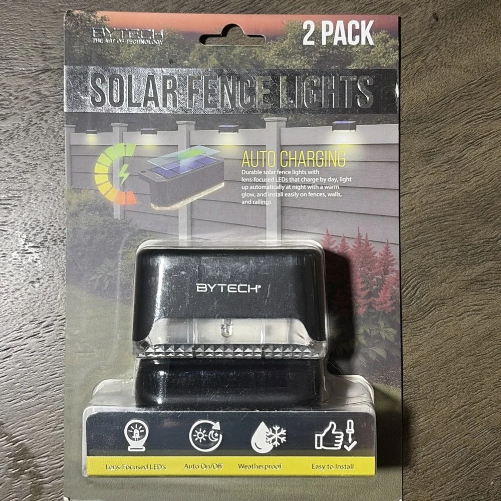 Bytech LED Solar Fence Lights 2 Pack Weatherproof Auto-Charging